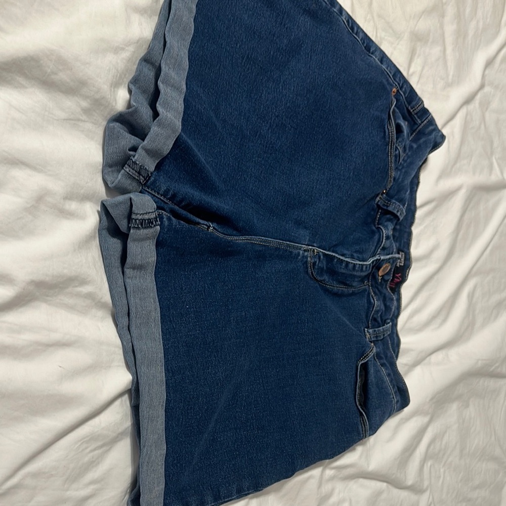 Blue Denim Shorts with Contrast Trim